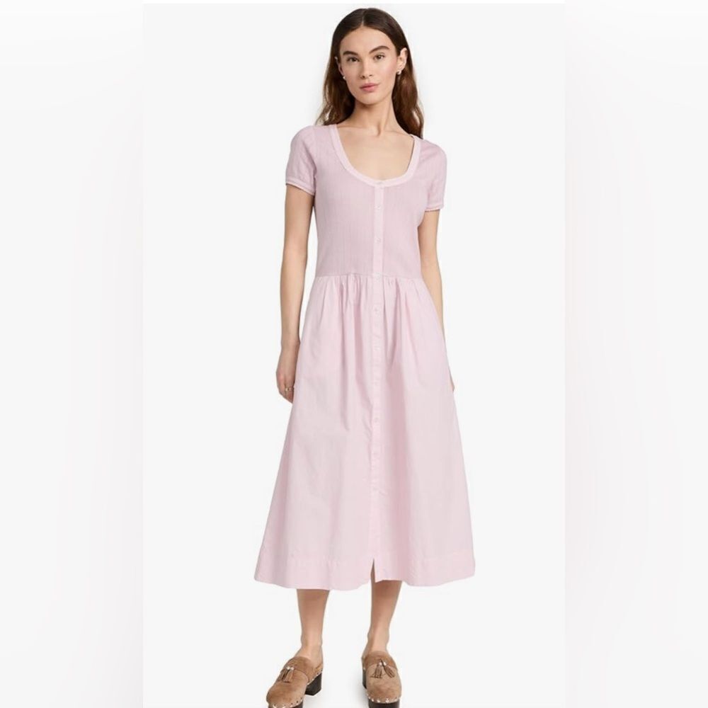 Sea New York Salome Pink Vegetable Dye Crew Neck Button Shirt Dress XS